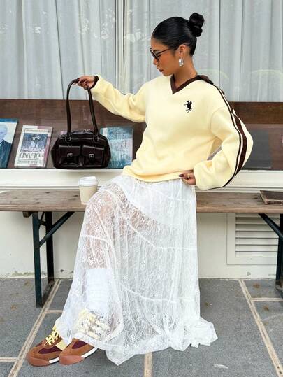 Muchica Women's White Lace Midi Skirt For Autumn And Winter, Versatile And Stylish, Sexy See-Through Lace Maxi Skirt, Women's Autumn Casual Business Office Wear, Elegant Urban Commuting Style, High-Quality Airport Fashion Midi Skirt Set, High-End Elegant Retro Cruise Ship Wedding Guest Dress, Modern Urban Casual Fashion Business Casual Women's Office Wear, Understated Old-Money Style, Valentine's Day Outfit, Relaxed Temperament, High-End Urban Commuting Wear.