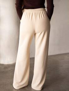 Andrea Bello 女士休闲秋季抽绳腰褶喇叭裤、运动运动裤 - 杏色 - 查看 2