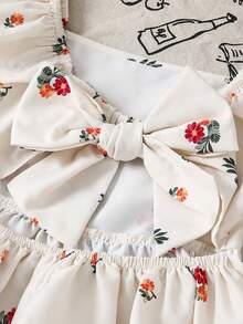 SHEIN 2pcs Tween Girls Woven Square Neck Ruffle Trim Casual Camisole And Pants Set - Beige - View 9