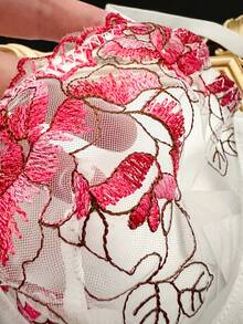 Romantic Embroidered Sexy Lingerie Bra For Women, Sweet & Cute, Underwire Push-Up - Red and White - View 3