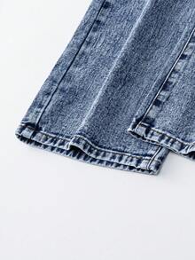 Sparklyn 少女款破洞宽松阔腿休闲牛仔裤，复古美式风格 - 中等水洗藍 - 查看 7