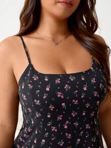 Solflare Đầm casual thường ngày mới nhất mùa Xuân/Hè 2026, phù hợp cho các buổi đi chơi, tiệc tùng, hẹn hò, tiệc sinh nhật, lễ hội âm nhạc, đi học, đi làm, kỳ nghỉ, ngày Valentine và nhiều dịp khác. Có thể mặc riêng hoặc phối lớp. Dây mảnh, eo cao, thiết kế hở lưng, nền đen với họa tiết hoa nhí màu hồng, dài ngang gối, cỡ lớn. - Nhiều màu - Xem 7