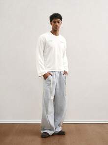 男士舒适时尚休闲宽松印花长袖T恤，TOKVUE，狂欢节，街头风，复古，度假，我爱我的男朋友，大码男装 - 白色 - 查看 6