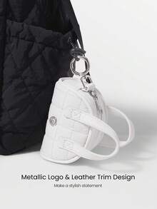 GLOWMODE 0.2 L  Mini  Carry  Water-Resistant  Trim  Metallic  Logo  Quilted  Coin  Purse  Key  Chain  Studio  Travel  Daily  Casual  Valentine's  Day - Off-white - View 4