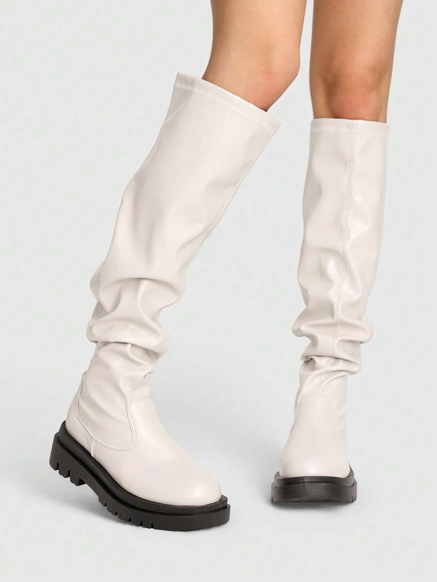 ROMWE Women's Fashionable Versatile Commuting Over-The-Knee Boots For Christmas - White - View 1