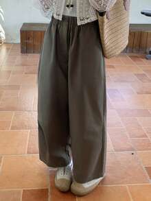 FRIFUL Women's Solid Color Side Pocket Straight Leg Casual Loose Fit Pants, Versatile For Autumn/Winter - Green - View 6
