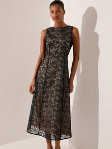 Lilora Đầm midi không tay cổ tròn thêu họa tiết thanh lịch dành cho nữ - Nhiều màu - Xem 5