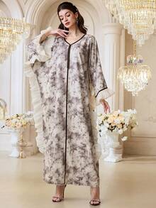 Yasmyna Modest Ruffle Hem Printed Arabic Style Dress For Women