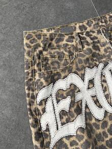 ROMWE MEN 男士字母豹纹斜插口袋休闲牛仔短裤 - 彩色 - 查看 6