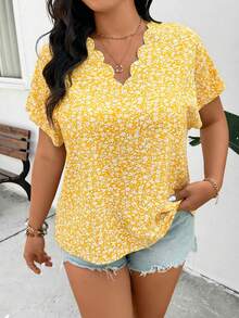 SHEIN Frenchy Plus Size Casual Vacation Shell Collar Batwing Sleeve Loose Pullover Shirt, Summer Tops - Multicolor - View 3