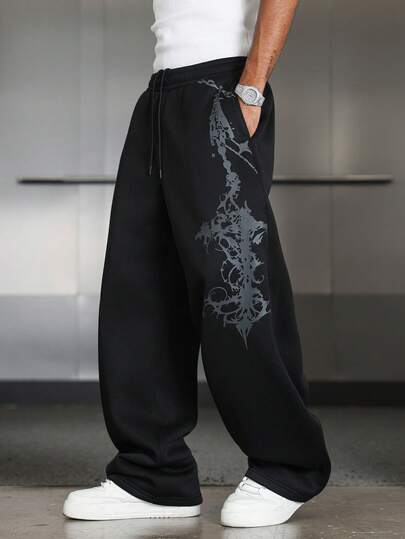 PAVTROS Men's Fashion Street Style Pattern Printing Craft Wide-Leg Sweatpants, Gothic Dark Style Pattern Plus Craft Design, Excellent Workmanship Quality. Suitable For Daily Wear, Going Out, School, Party, Music Festival. Suitable For Boys And Girls, Can Be Used As A Gift For Boyfriend, Friends, Husband,Unisex Style,Christmas Outfits