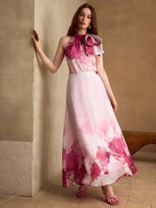 MOTF PREMIUM Bộ trang phục 2 món dành cho nữ, gồm áo và chân váy phối nơ ombre. - Hồng - Xem 7