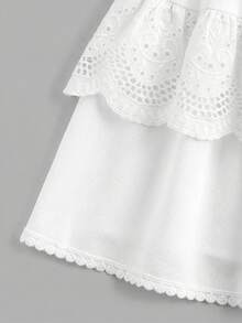 SHEIN Girlism 少女针织纯色可爱荷叶边多层内置短裤迷你裙，Y2K风格，时尚独特，返校季 - 白色 - 查看 3