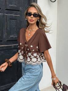 Serisse Áo sơ mi nữ màu nâu thêu hoa thắt nơ phía trước, thích hợp cho kỳ nghỉ, mùa hè, xuân/hè, màu nâu, áo nữ thanh lịch, áo màu nâu sôcôla, áo màu nâu cà phê, áo sơ mi nâu nữ, áo nữ mùa xuân đi chơi, áo nữ thường ngày, áo kiểu thường ngày cho nữ, áo đi chơi, áo mùa hè, áo nữ mùa xuân, áo mặc được cả bốn mùa, áo công sở thường ngày, phong cách Pháp, áo công sở thường ngày, thanh lịch, đi làm, tối giản, văn phòng, phong cách quý tộc, đơn giản, áo công sở thường ngày, áo đi nghỉ mát mùa hè. - màu nâu - Xem 5