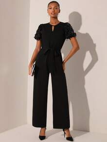 Lilora Women's Elegant Sequins Embellished Short Sleeve Jumpsuit - Black - View 3