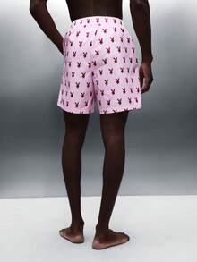 PLAYBOY X SUMWON Men's Elastic Waist Casual Shorts With All Over Bunny Print Pattern And Comfortable Summer Fit - Multicolor - View 3