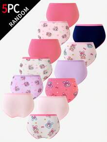 SHEIN 5条/套 女孩可爱兔子图案纯棉三角裤，颜色随机 - 彩色 - 查看 2