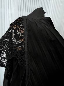 Elenzga Đầm trắng dáng rộng dài đến đầu gối, phối ren, xếp ly, kiểu dáng thời trang lấy cảm hứng từ thiên nhiên, dành cho nữ, thích hợp cho kỳ nghỉ biển. - màu đen - Xem 7