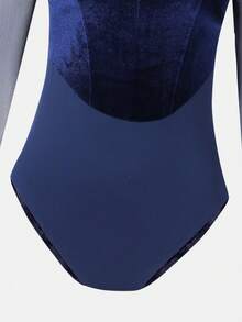 少女优雅藏蓝色芭蕾舞网纱长袖紧身衣，丝滑弹力天鹅绒面料，搭配光滑网纱拼接 - 藍色 - 查看 7