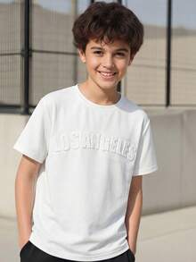 SHEIN Vacaura Tween Boy Casual Loose Fit Breathable Comfortable T-shirt With Letter Print - White - View 2