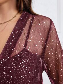 Reflora 大码女式波点印花薄纱短款轻薄外套，时尚通勤必备，春夏款 - 紫紅色 - 查看 8