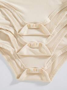 SHEIN 3件套婴儿男女通用婴儿幼儿新生儿0-3岁基础百搭纯色针织面料弹力露肩搭扣连体衣，新生儿针织套装男女宝宝休闲连体衣婴儿秋冬春夏新生儿套装新生儿中性套装自然婴儿服装新生儿中性婴儿服装男女通用 - 杏色 - 查看 4