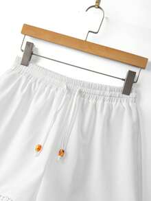 GlowEve Elegant Casual Beach Vacation White Loose Contrast Lace Hollow Out Women Shorts - White - View 7