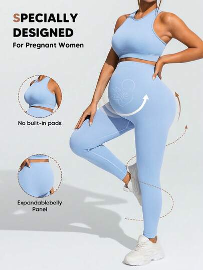 SHEIN Solid Color Minimalist Maternity Sports Bra And Pants Set, Everyday Wear Lingerie Lingerie Set Underwear Women Pajama Pajama Dress Loungewear Nightgown Robe Sleepwear Sleepwear Set Tank Top With Bra Workout Sets Women Pregnant Yoga Sets Women Pregnant Maternity Workout Set Maternity Yoga Set Pregnant Workout Clothes