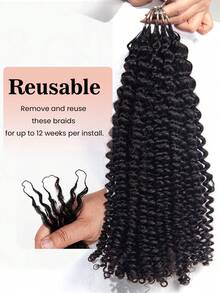 Boho Braids 女士卷曲钩编人发，无结，50克/150克/250克，预先分离的羽毛钩编发，蓬松卷曲，隐形12A级轻盈人发接发，自然黑色