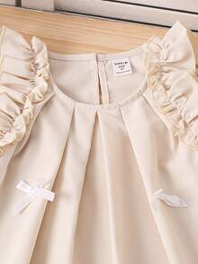 SHEIN Young Girl Woven Round Neck Ruffle Hem Casual Dress Boho Flower White Summer Party Apricot Tan Neutral Nude Beige Dress For Girls - Beige - View 9