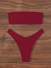 Swim Chiccia Women's Beach Vacation Casual Bandeau Bikini Set - Red - View 4