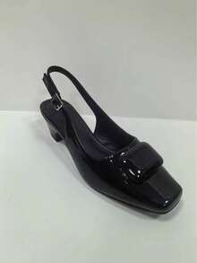 CUCCOO BIZCHIC Black Square Toe Backless Mid-Heel Buckle Strap Women Shoes - Black - View 7