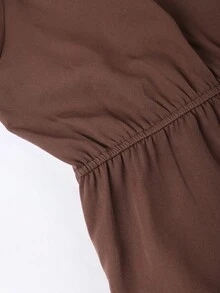 Franclia Classy Mocha Brown Plus Size Formal Dress With Boat Neck Long Puff Sleeves And Asymmetrical Hem Plain Woven Fabric - Mocha Brown - View 5