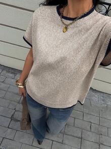 Siren Gaze 女士时尚休闲撞色滚边圆领蝙蝠袖针织上衣