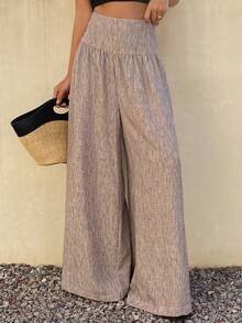 DAZY 女士高腰休闲直筒褶皱裤 - 棕色 - 查看 1