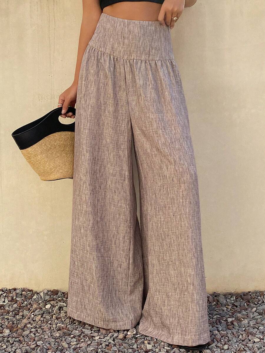 DAZY 女士高腰休闲直筒褶皱裤 - 棕色 - 查看 1