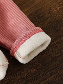 SHEIN Vintaside Kids 女婴秋冬甜美淑女风精致刺绣蕾丝针织叠穿上衣 - 藕粉色 - 查看 5