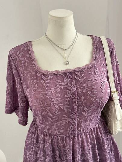 Modelyn Plus Size Solid Color Short Sleeve Waist Cinched Textured Knit Elegant Casual A-Line T-Shirt Women Summer Blouse Top