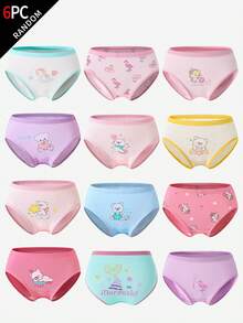 女童内裤 - 6条装，随机款式，可爱印花三角裤，粉彩色系，卡通小熊、火烈鸟、公主、美人鱼、爱心图案，舒适弹力腰带，日常穿着，四季皆宜，2026年节日必备礼物，圆领长袖裙裤 - 彩色 - 查看 4