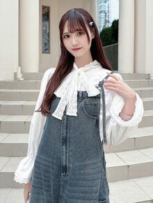 FRIFUL Bộ áo liền quần denim nữ màu trơn có túi, kiểu dáng thường ngày, đa năng. - Màu xanh lam - Xem 8