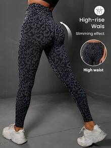 Powerista Leopard Print Yoga Tights Seamless High Stretch Wide Waistband Sports Leggings