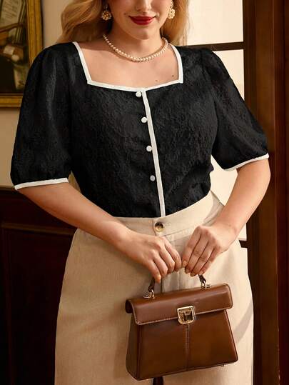 Vintamour Plus Size Vintage Elegant Women's T-Shirt Top Knit Jacquard Square Neck Casual Cardigan Vacation Outfits Woman Summer Outfits For Women White Top Summer Tops Western Wear Women Birthday Outfits For Women Going Out Tops Women Summer Tops Women White Shirt Church Clothes Women Summer Clothes Women Cute Tops Cruise Attire Office Wear Women Women Shirts White Outfits For Women Button Up Shirt Women Work Clothes Women Spring Outfits For Women