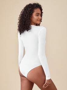 SHEIN BASICS 1pc Solid Slim Fit Tee Bodysuit/Spring - White - View 3