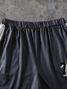 Vacaura 两件套休闲街头风撞色设计T恤短裤套装，适合青少年男孩，简约时尚，适合日常、通勤、休闲穿着。 - 深灰色 - 查看 7