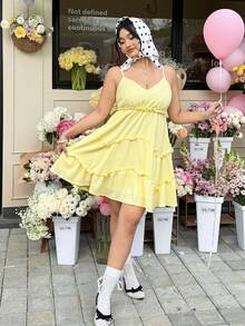 GalTyme Váy chữ A màu vàng chanh cỡ lớn mới mùa hè, màu vàng bơ nhạt, họa tiết dệt, thích hợp cho kỳ nghỉ bên bờ biển, có phụ kiện hoa và sao, váy mùa hè cho nữ, váy chống nắng, dễ thương, mùa hè châu Âu, bãi biển, váy chống nắng cho nữ, sinh nhật, váy bồng bềnh, trường học, bữa nửa buổi - Màu vàng - Xem 10