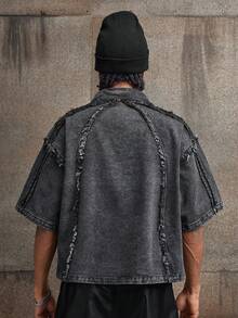 AXEPEAK Men's Washed Embroidered Polo Shirt, Fashionable - Grey - View 3