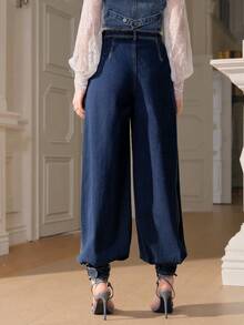 Anewsta Savoree 女士时尚牛仔哈伦裤，秋季款 - 藍色 - 查看 2