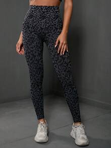 Powerista Leopard Print Yoga Tights Seamless High Stretch Wide Waistband Sports Leggings