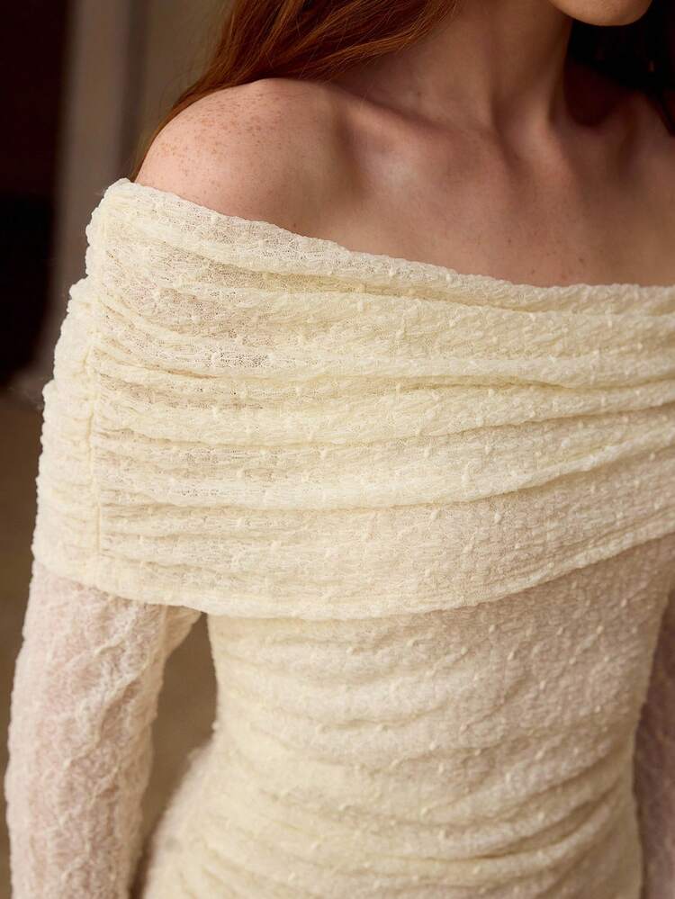 WOMEN'S ELASTIC KNIT JACQUARD OFF THE SHOULDER RUCHED ELEGANT DRESS FOR DATES