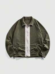 Men's Collegiate Style Casual Fleece Patchwork Jacket, Autumn/Winter